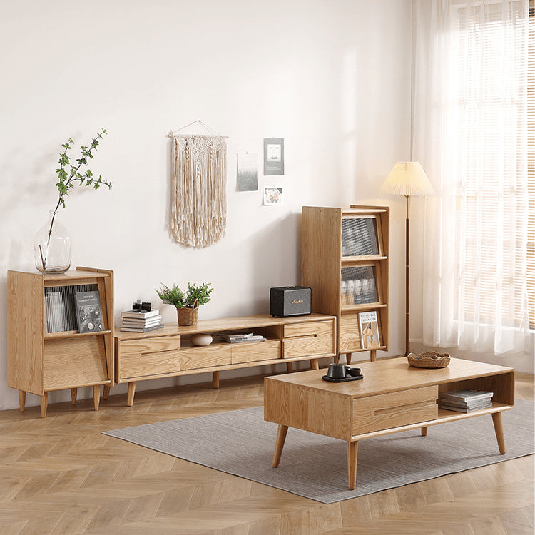 Elegant Oak Wood Glass Cabinet - Natural Finish for Timeless Style hmzj-811