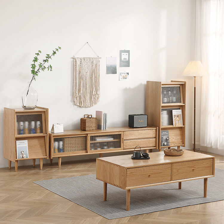 Elegant Oak Wood Glass Cabinet - Natural Finish for Timeless Style hmzj-811