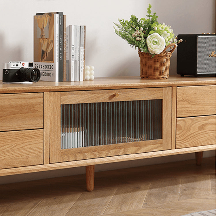 Stylish Oak TV Cabinet with Glass and Copper Accents - Modern Natural Wood Design hmzj-812
