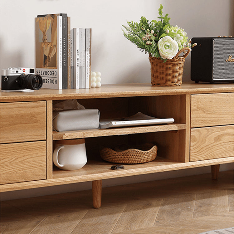Stylish Oak TV Cabinet with Glass and Copper Accents - Modern Natural Wood Design hmzj-812
