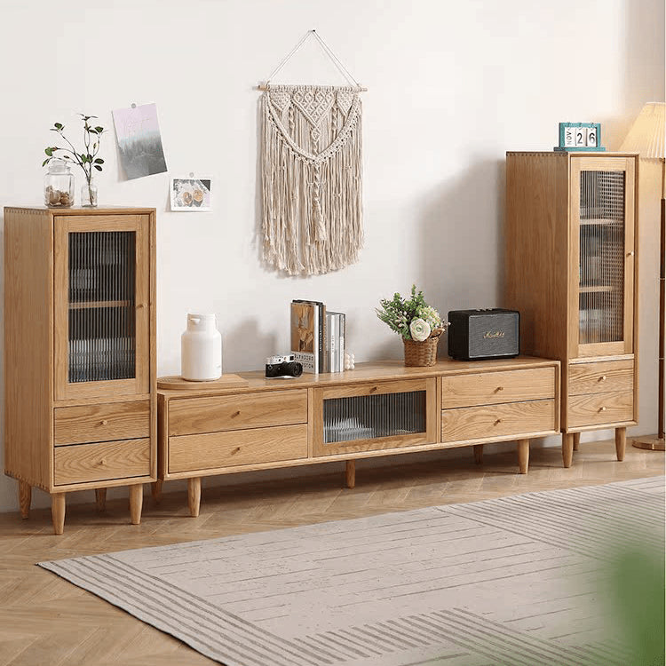 Elegant Oak Wood Cabinet with Glass Doors and Copper Metal Accents – Stylish Home Storage Solution hmzj-813