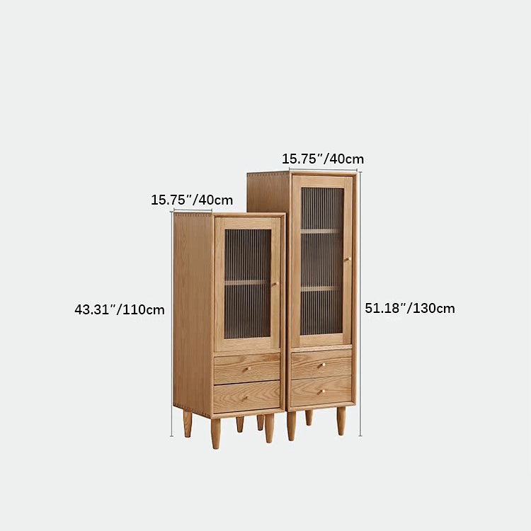 Elegant Oak Wood Cabinet with Glass Doors and Copper Metal Accents – Stylish Home Storage Solution hmzj-813