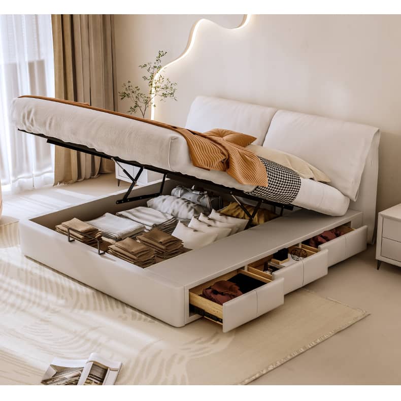 Luxurious Beige and Light Gray Cotton Sofa with Faux Leather Accents and Pine Wood Frame hmzsh-1269