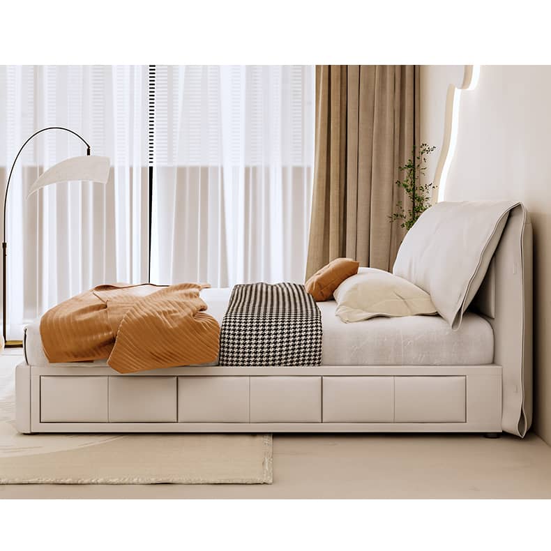 Luxurious Beige and Light Gray Cotton Sofa with Faux Leather Accents and Pine Wood Frame hmzsh-1269