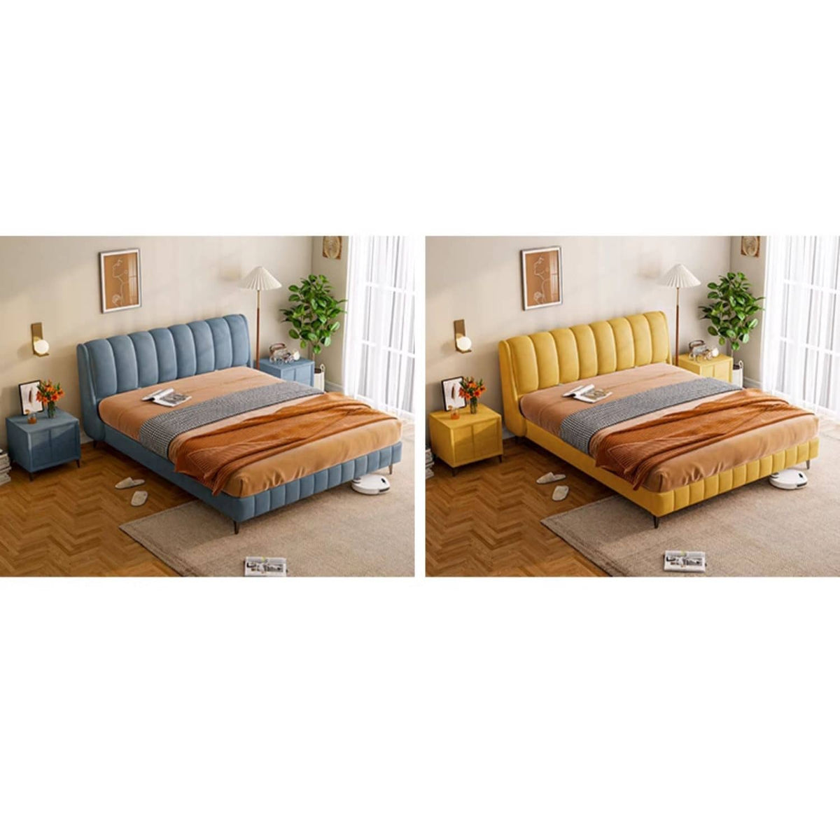 Solid Pine Wood Bed with Beige, Green, Blue, and Yellow Accents for a Stylish Bedroom hmzsh-1270