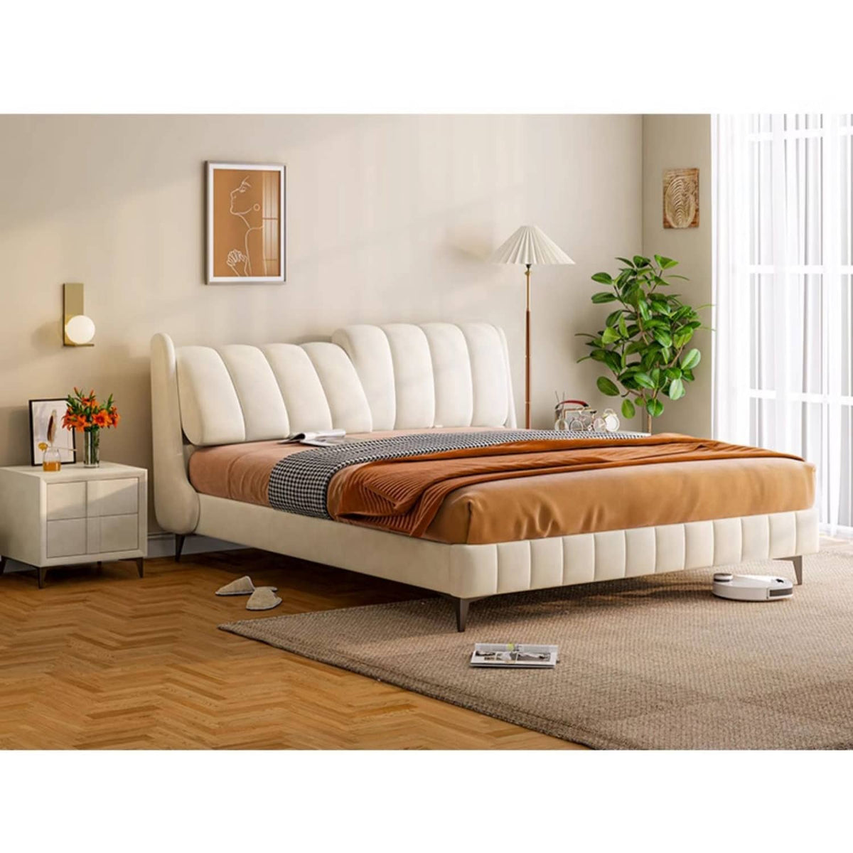 Solid Pine Wood Bed with Beige, Green, Blue, and Yellow Accents for a Stylish Bedroom hmzsh-1270