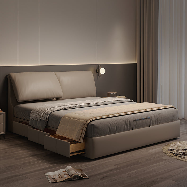 Luxurious Genuine & Faux Leather Down Bed - Light Grey, Beige, Black, Khaki, Dark Brown, Orange hmzsh-1542