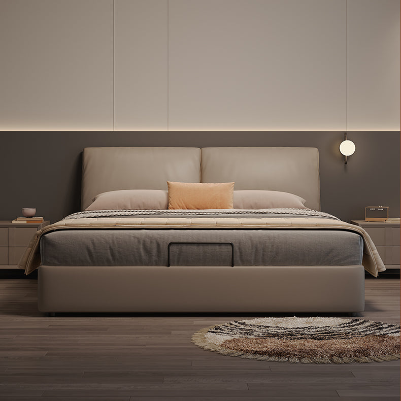Luxurious Genuine & Faux Leather Down Bed - Light Grey, Beige, Black, Khaki, Dark Brown, Orange hmzsh-1542
