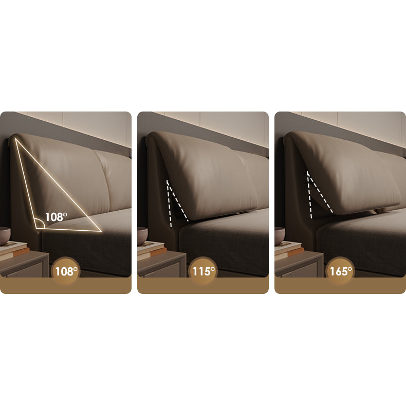 Luxurious Genuine & Faux Leather Down Bed - Light Grey, Beige, Black, Khaki, Dark Brown, Orange hmzsh-1542