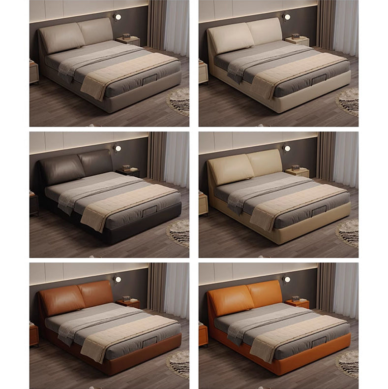 Luxurious Genuine & Faux Leather Down Bed - Light Grey, Beige, Black, Khaki, Dark Brown, Orange hmzsh-1542