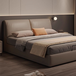 Luxurious Genuine & Faux Leather Down Bed - Light Grey, Beige, Black, Khaki, Dark Brown, Orange hmzsh-1542