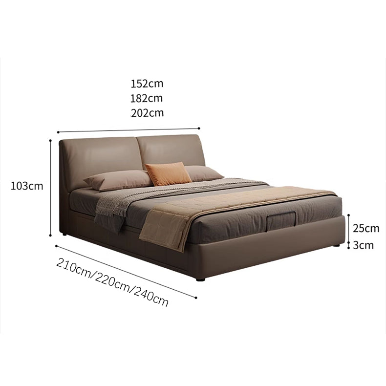 Luxurious Genuine & Faux Leather Down Bed - Light Grey, Beige, Black, Khaki, Dark Brown, Orange hmzsh-1542