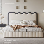 Luxurious Beige Bed with Genuine and Faux Leather Upholstery hmzsh-1544
