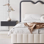 Luxurious Beige Bed with Genuine and Faux Leather Upholstery hmzsh-1544