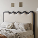 Luxurious Beige Bed with Genuine and Faux Leather Upholstery hmzsh-1544