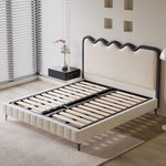 Luxurious Beige Bed with Genuine and Faux Leather Upholstery hmzsh-1544