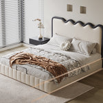 Luxurious Beige Bed with Genuine and Faux Leather Upholstery hmzsh-1544