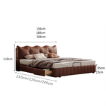 Luxurious Dark Brown Faux Leather Bed with Light Grey and Beige Accents - Elegant Khaki and Orange Detailing - Modern Black Design hmzsh-1545
