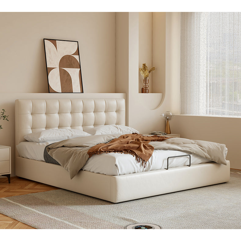 Luxurious Beige Bed - Genuine Leather Elegance or High-Quality Faux Leather Option hmzsh-1546