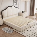 Stylish Beige and Black Faux Leather Bed | Genuine Leather Look-alike hmzsh-1547