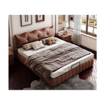 Luxurious Dark Brown Faux Leather Bed with Light Grey and Beige Accents - Elegant Khaki and Orange Detailing - Modern Black Design hmzsh-1545