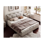 Luxurious Dark Brown Faux Leather Bed with Light Grey and Beige Accents - Elegant Khaki and Orange Detailing - Modern Black Design hmzsh-1545