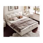 Luxurious Dark Brown Faux Leather Bed with Light Grey and Beige Accents - Elegant Khaki and Orange Detailing - Modern Black Design hmzsh-1545