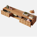 Modern TV Stand with Beech and Glass Finish - Stylish Entertainment Center with Metal and Stainless Steel Accents hns-4116