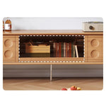 Modern TV Stand with Beech and Glass Finish - Stylish Entertainment Center with Metal and Stainless Steel Accents hns-4116