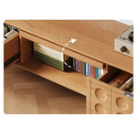 Modern TV Stand with Beech and Glass Finish - Stylish Entertainment Center with Metal and Stainless Steel Accents hns-4116