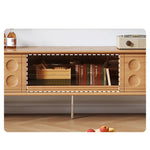 Modern TV Stand with Beech and Glass Finish - Stylish Entertainment Center with Metal and Stainless Steel Accents hns-4116