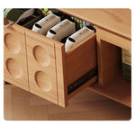 Modern TV Stand with Beech and Glass Finish - Stylish Entertainment Center with Metal and Stainless Steel Accents hns-4116