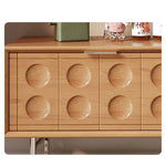 Modern TV Stand with Beech and Glass Finish - Stylish Entertainment Center with Metal and Stainless Steel Accents hns-4116