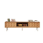Modern TV Stand with Beech and Glass Finish - Stylish Entertainment Center with Metal and Stainless Steel Accents hns-4116