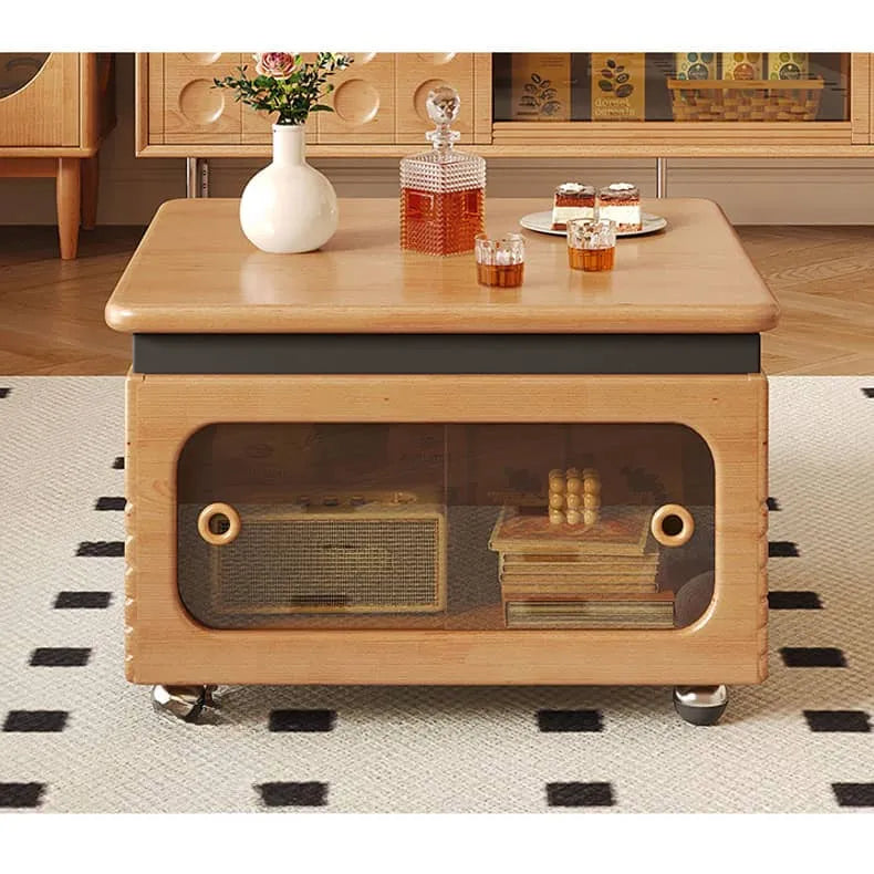 Modern Lift-Top Coffee Table with Storage in Beech Wood and Tempered Glass hns-4121