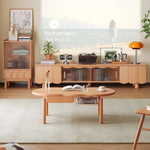 Stylish Beech Wood & Glass TV Stand with Modern Wave Design, Perfect for Living Room Decor hns-4122