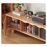 Stylish Beech Wood & Glass TV Stand with Modern Wave Design, Perfect for Living Room Decor hns-4122