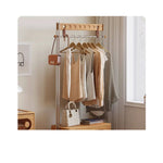 Stylish Beech Wood & Stainless Steel Coat Rack with Glass Shelf Storage hns-4124