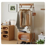 Stylish Beech Wood & Stainless Steel Coat Rack with Glass Shelf Storage hns-4124