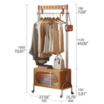 Stylish Beech Wood & Stainless Steel Coat Rack with Glass Shelf Storage hns-4124