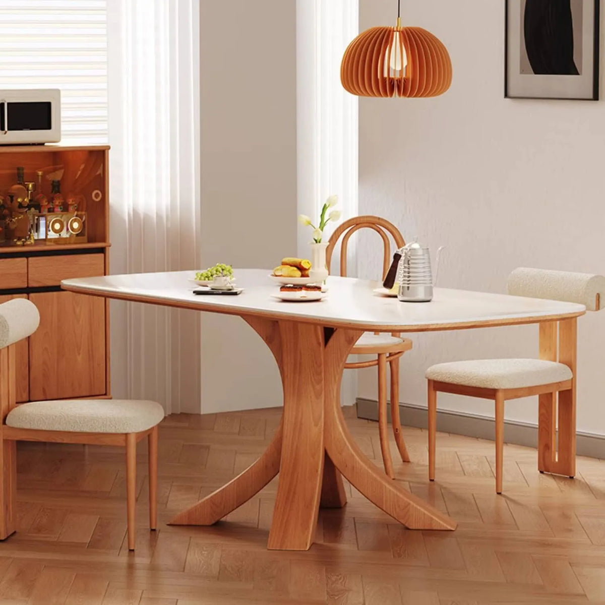 Modern Sintered Stone Dining Table with Ash Wood Legs and Plywood Base for Elegant Interiors hns-4125