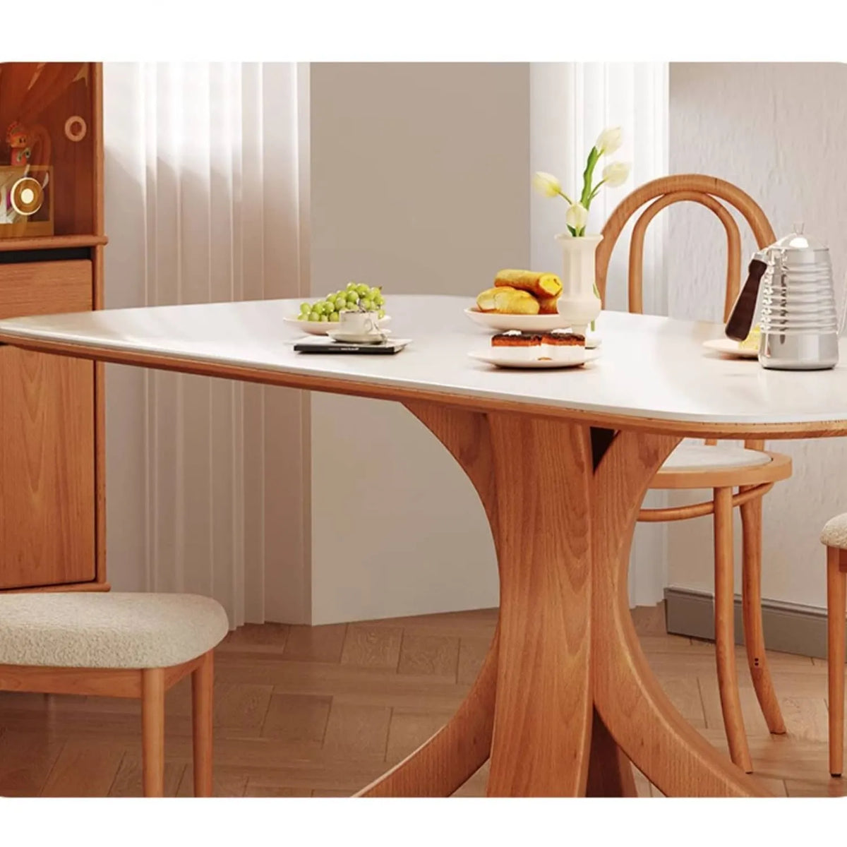 Modern Sintered Stone Dining Table with Ash Wood Legs and Plywood Base for Elegant Interiors hns-4125