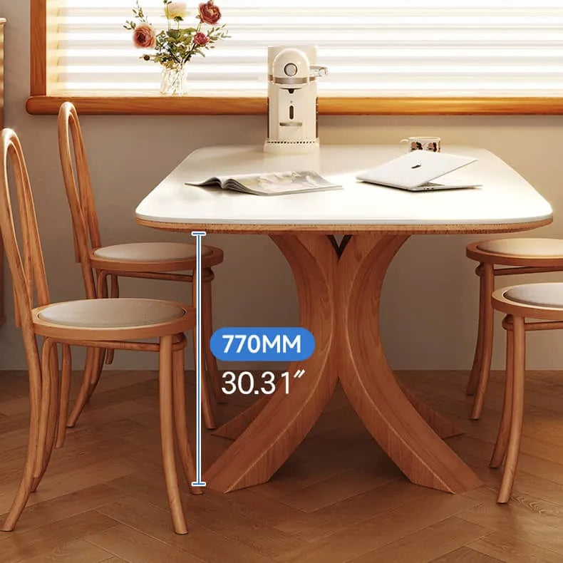 Modern Sintered Stone Dining Table with Ash Wood Legs and Plywood Base for Elegant Interiors hns-4125