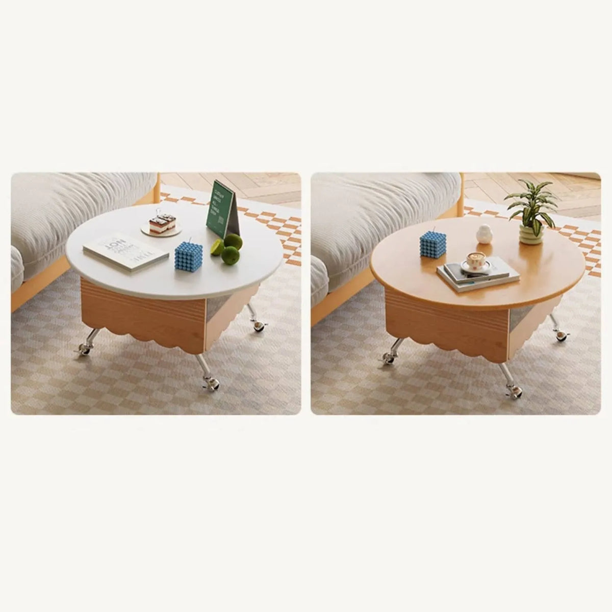 Modern Coffee Table with Storage - Sintered Stone & Beech Wood Design, Rolling Wheels hns-4126