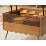 Modern Coffee Table with Storage - Sintered Stone & Beech Wood Design, Rolling Wheels hns-4126
