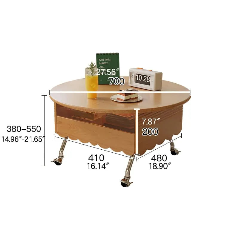 Modern Coffee Table with Storage - Sintered Stone & Beech Wood Design, Rolling Wheels hns-4126