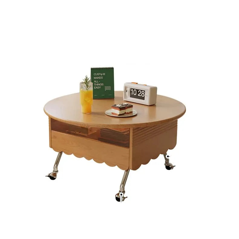 Modern Coffee Table with Storage - Sintered Stone & Beech Wood Design, Rolling Wheels hns-4126