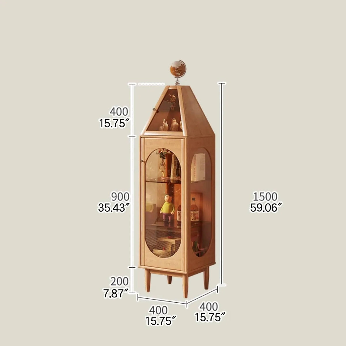 Elegant Beech Wood & Tempered Glass Display Cabinet for Modern Interiors hns-4127