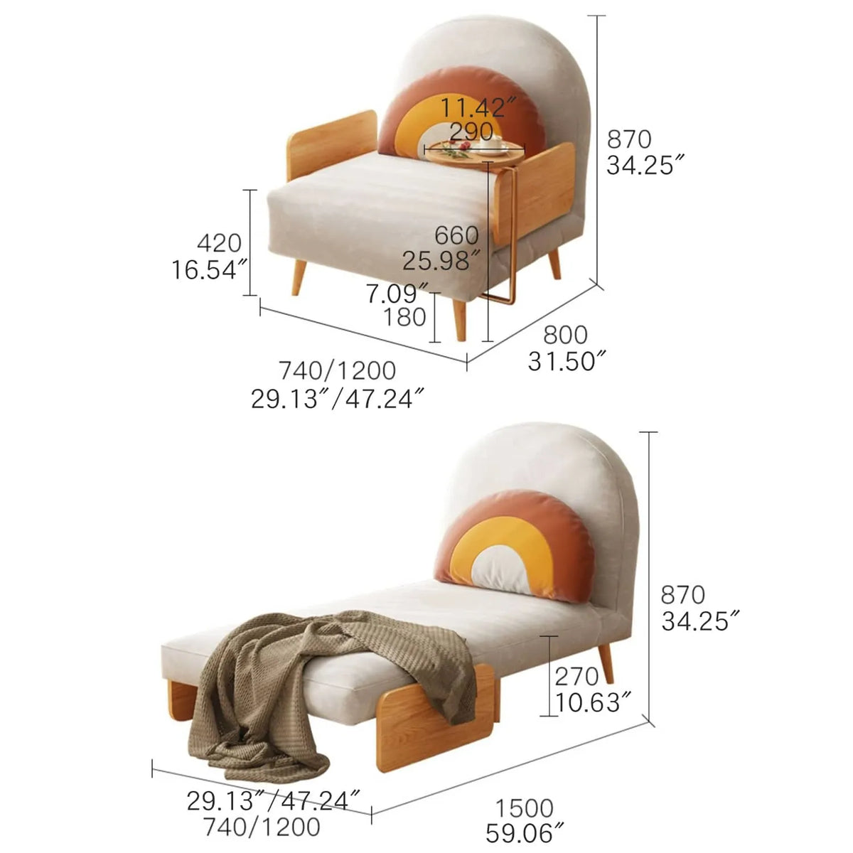 Modern Minimalist Sofa Bed - Ash Wood & Leathaire Upholstery for a Stylish Living Space hns-4131