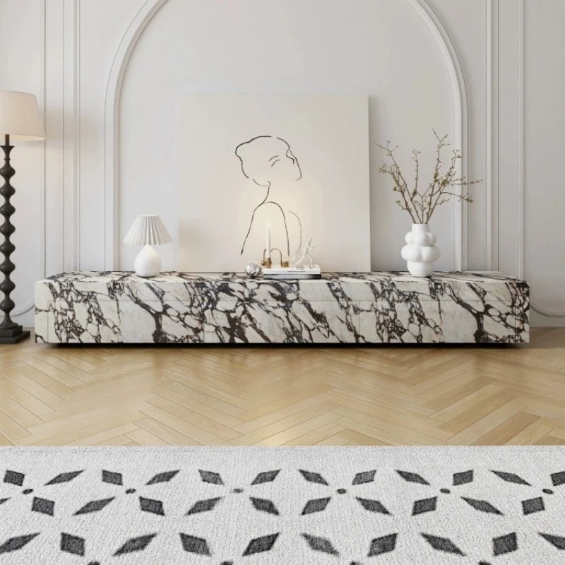 Elegant Sintered Stone & Solid Wood TV Stand - Modern Marble Design for Stylish Living Spaces hny-5229